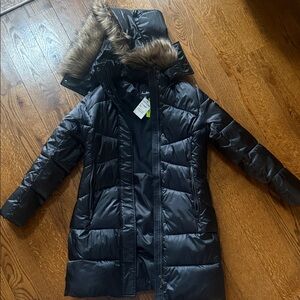 Sam Edelman Midnight Puffer Jacket with Faux Fur Trim